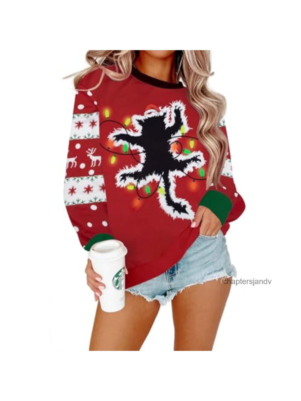 Women's Christmas Cat Sweatshirt Crewneck Long Sleeve Pullover